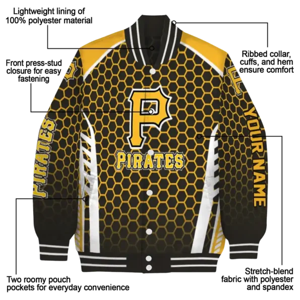 customized pittsburgh pirates hexagon grid black varsity jacket new arrival