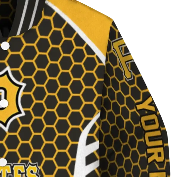 customized pittsburgh pirates hexagon grid black varsity jacket premium grade