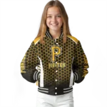customized pittsburgh pirates hexagon grid black varsity jacket best selling