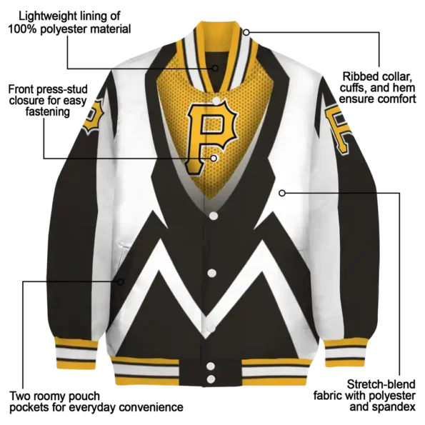 customized pittsburgh pirates v stripes black white varsity jacket new arrival