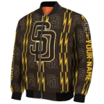 customized san diego padres bolt stripe brown bomber jacket best selling