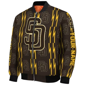 customized san diego padres bolt stripe brown bomber jacket best selling