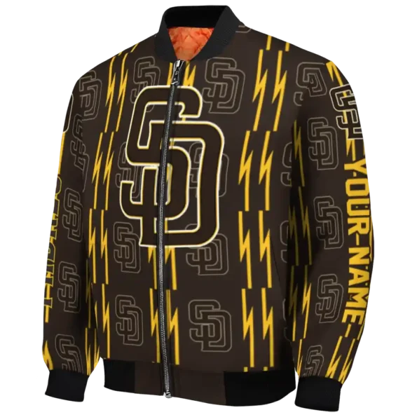 customized san diego padres bolt stripe brown bomber jacket best selling