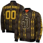 customized san diego padres bolt stripe brown bomber jacket best selling