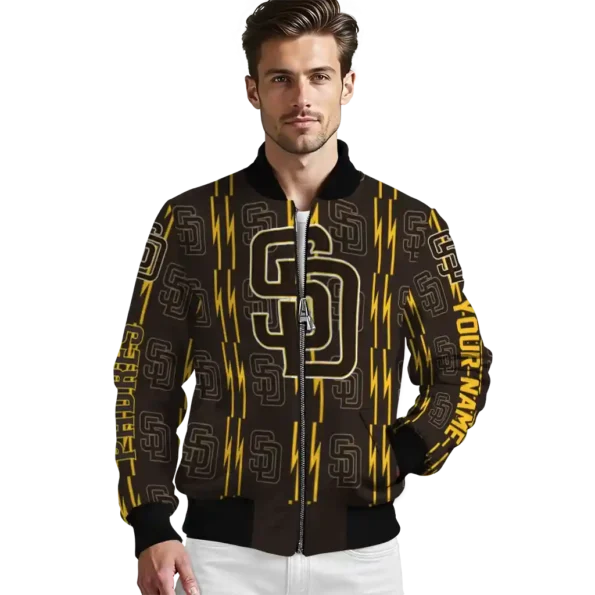 customized san diego padres bolt stripe brown bomber jacket high quality