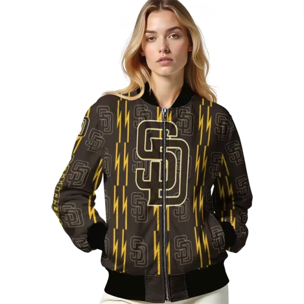 customized san diego padres bolt stripe brown bomber jacket latest model