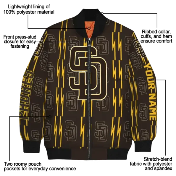 customized san diego padres bolt stripe brown bomber jacket new arrival