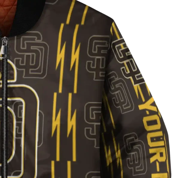 customized san diego padres bolt stripe brown bomber jacket premium grade