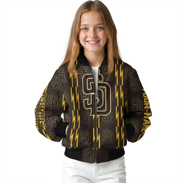 customized san diego padres bolt stripe brown bomber jacket top rated