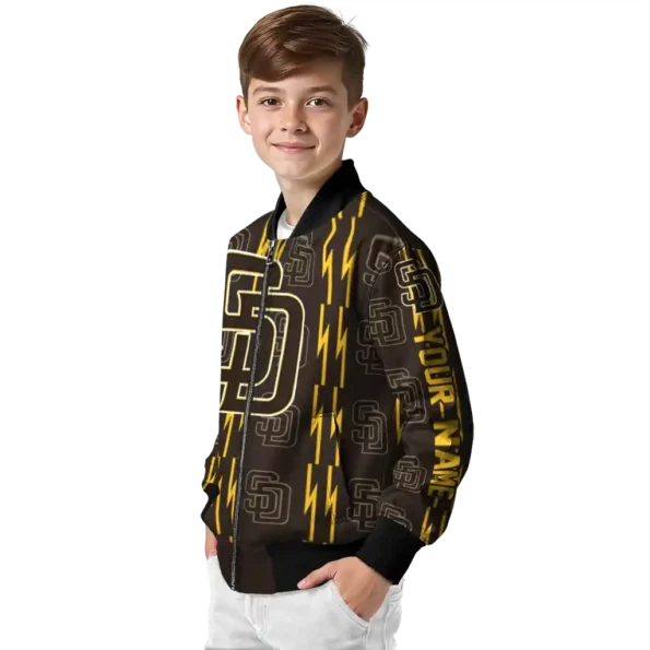 customized san diego padres bolt stripe brown bomber jacket trendy