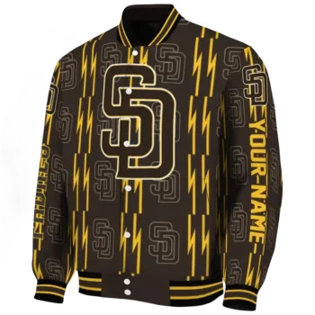 customized san diego padres bolt stripe brown varsity jacket best selling