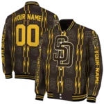 customized san diego padres bolt stripe brown varsity jacket best selling