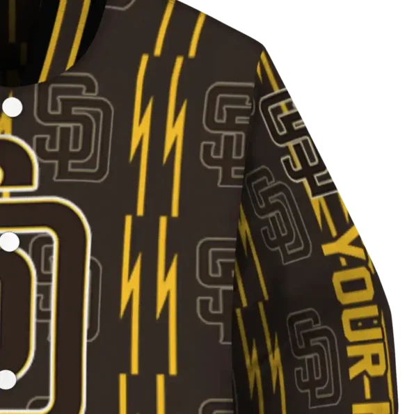 customized san diego padres bolt stripe brown varsity jacket premium grade