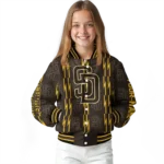 customized san diego padres bolt stripe brown varsity jacket best selling