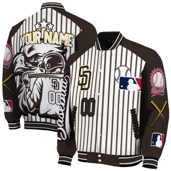 customized san diego padres eagle baseball brown white varsity jacket fashion forward