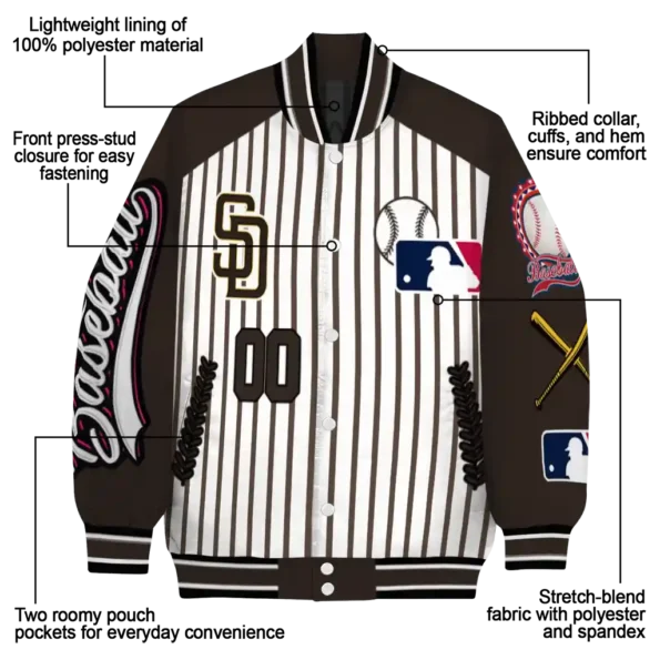 customized san diego padres eagle baseball brown white varsity jacket new arrival