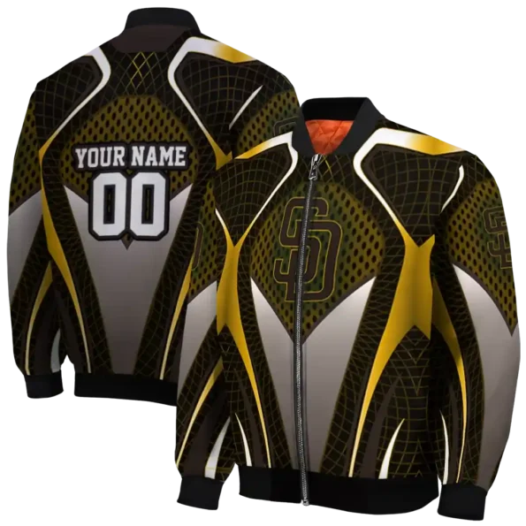 customized san diego padres mesh chest gold crocs black bomber jacket fashion forward
