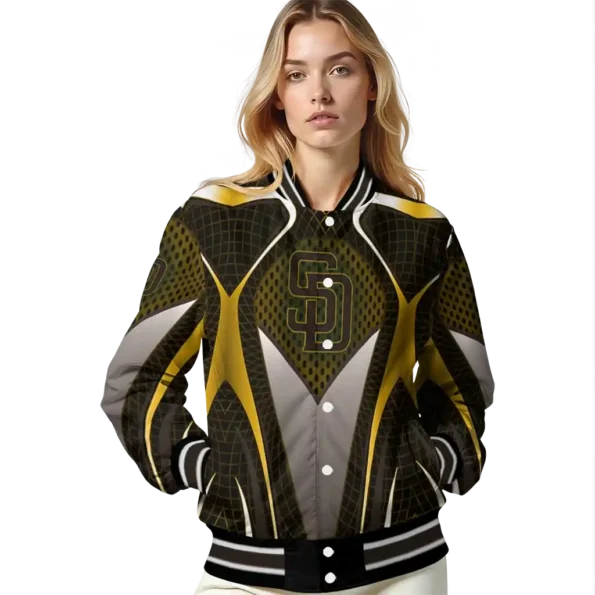 customized san diego padres mesh chest gold crocs black varsity jacket latest model