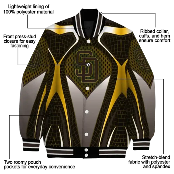 customized san diego padres mesh chest gold crocs black varsity jacket new arrival
