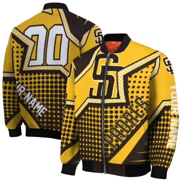 customized san diego padres star burst brown bomber jacket fashion forward
