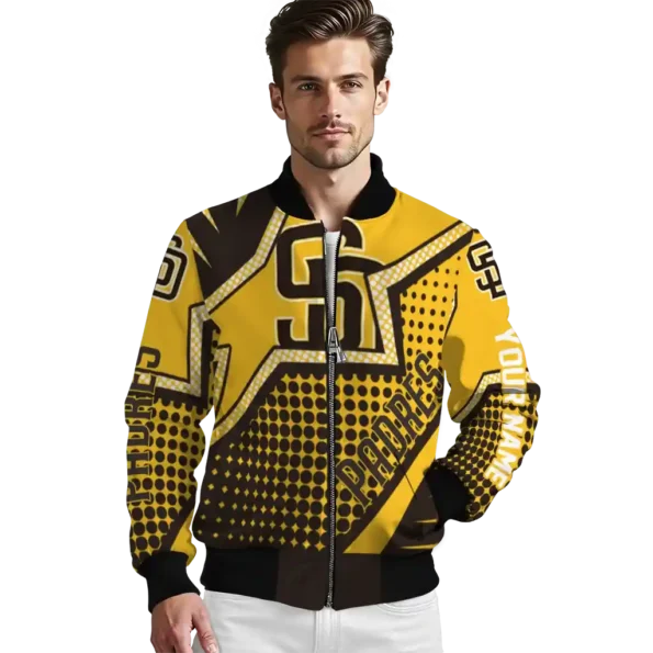 customized san diego padres star burst brown bomber jacket high quality
