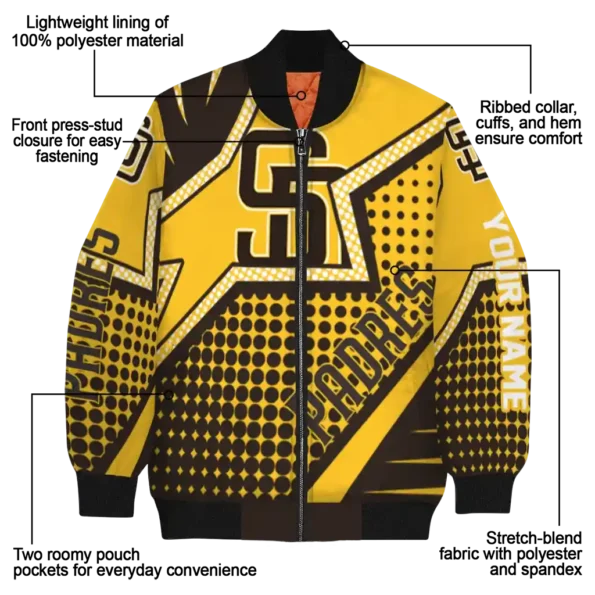customized san diego padres star burst brown bomber jacket new arrival