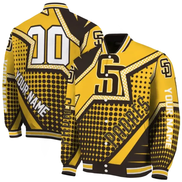 customized san diego padres star burst brown varsity jacket fashion forward