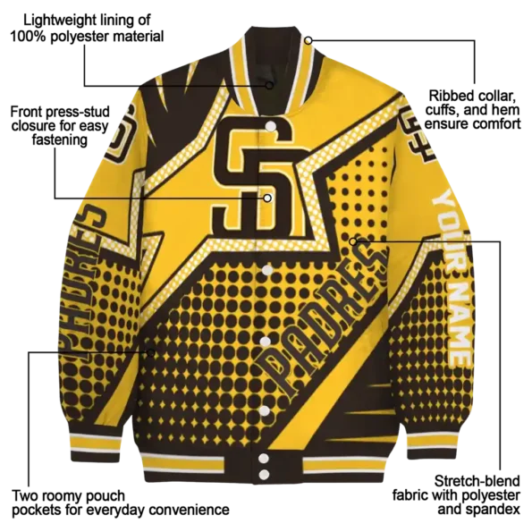customized san diego padres star burst brown varsity jacket new arrival