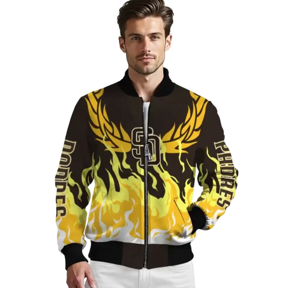 customized san diego padres winged blaze brown white bomber jacket high quality