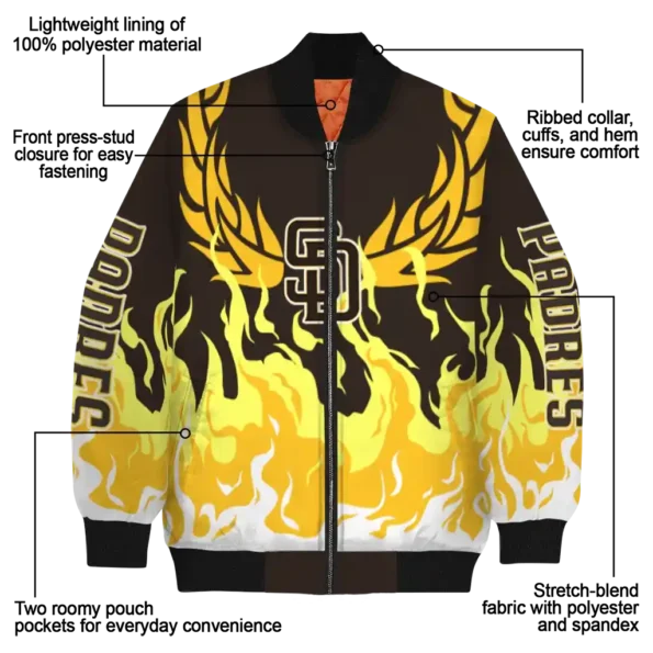 customized san diego padres winged blaze brown white bomber jacket new arrival