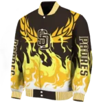 customized san diego padres winged blaze brown white varsity jacket best selling