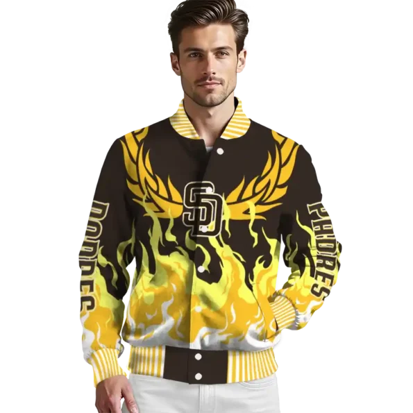 customized san diego padres winged blaze brown white varsity jacket high quality