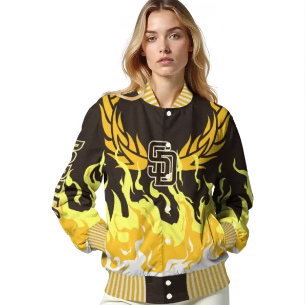customized san diego padres winged blaze brown white varsity jacket latest model
