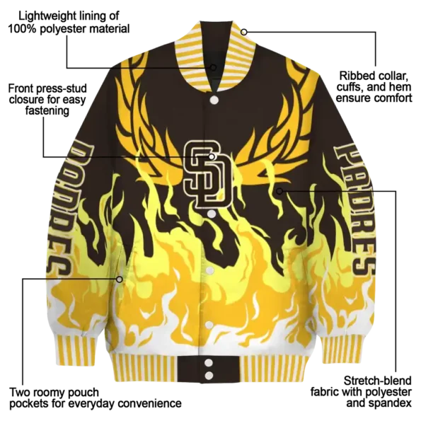 customized san diego padres winged blaze brown white varsity jacket new arrival