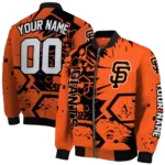customized san francisco giants hexagon cluster orange black bomber jacket best selling