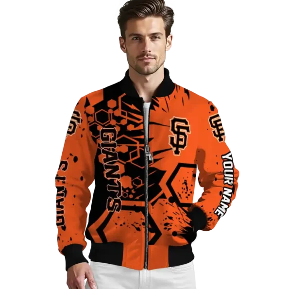 customized san francisco giants hexagon cluster orange black bomber jacket high quality