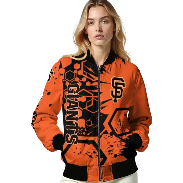 customized san francisco giants hexagon cluster orange black bomber jacket latest model