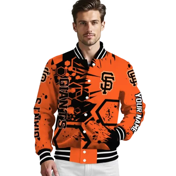 customized san francisco giants hexagon cluster orange black varsity jacket high quality