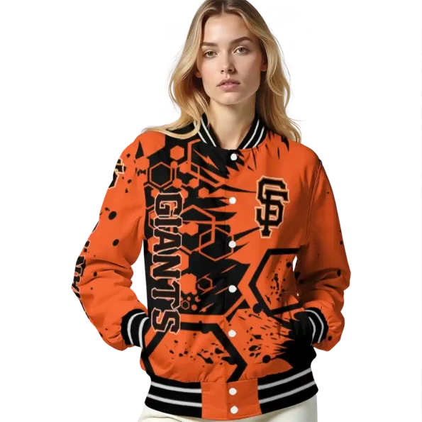 customized san francisco giants hexagon cluster orange black varsity jacket latest model