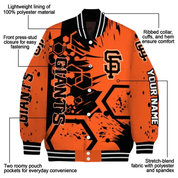 customized san francisco giants hexagon cluster orange black varsity jacket new arrival