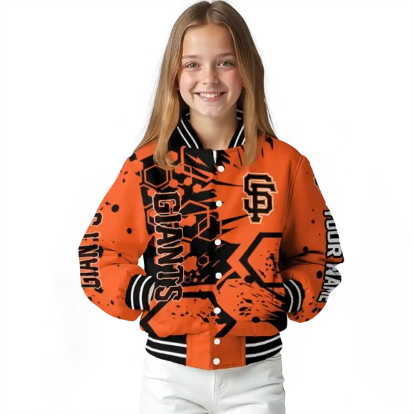 customized san francisco giants hexagon cluster orange black varsity jacket top rated