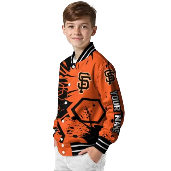 customized san francisco giants hexagon cluster orange black varsity jacket trendy