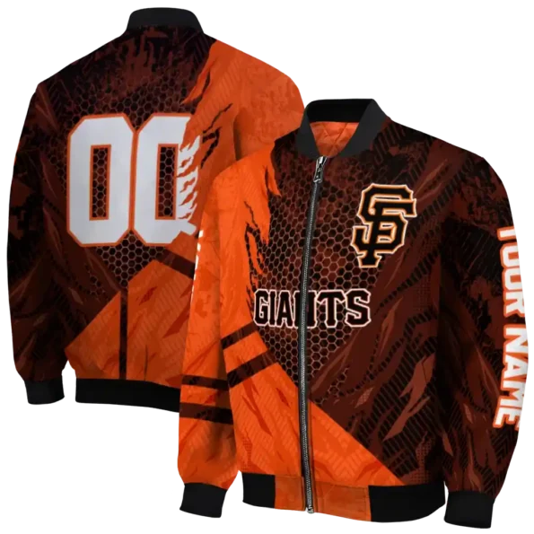 customized san francisco giants hexagon mesh orange black bomber jacket fashion forward
