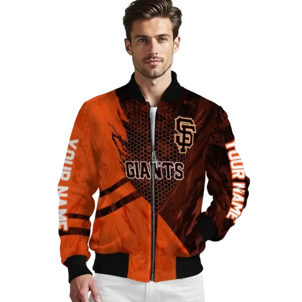 customized san francisco giants hexagon mesh orange black bomber jacket high quality