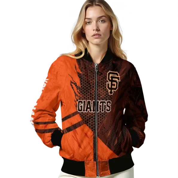 customized san francisco giants hexagon mesh orange black bomber jacket latest model