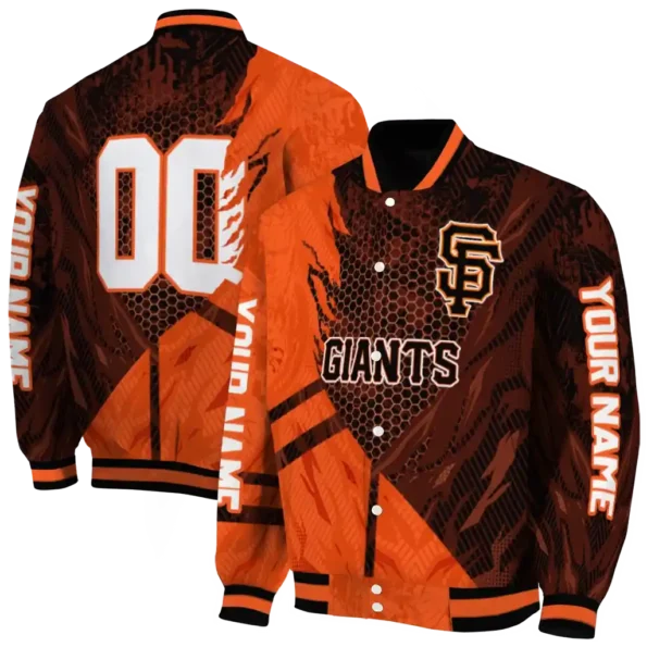 customized san francisco giants hexagon mesh orange black varsity jacket fashion forward