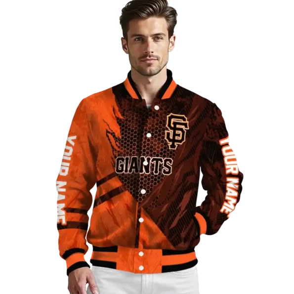 customized san francisco giants hexagon mesh orange black varsity jacket high quality