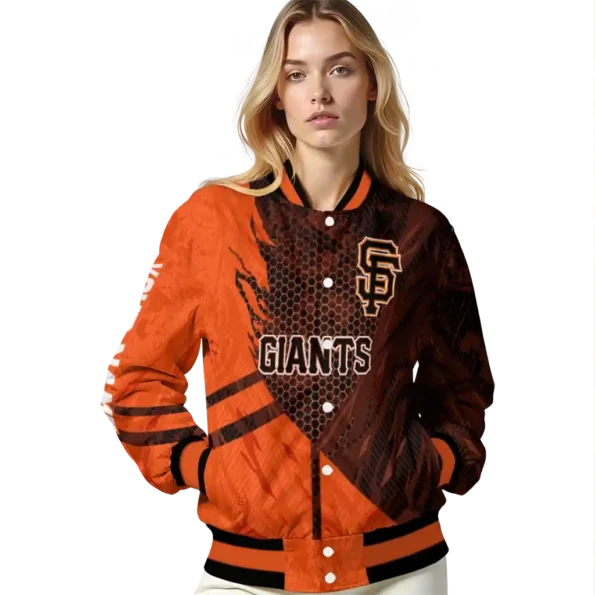 customized san francisco giants hexagon mesh orange black varsity jacket latest model