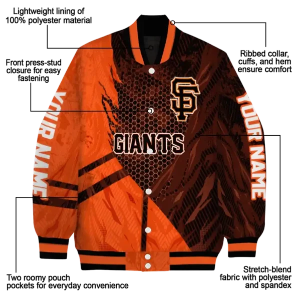 customized san francisco giants hexagon mesh orange black varsity jacket new arrival