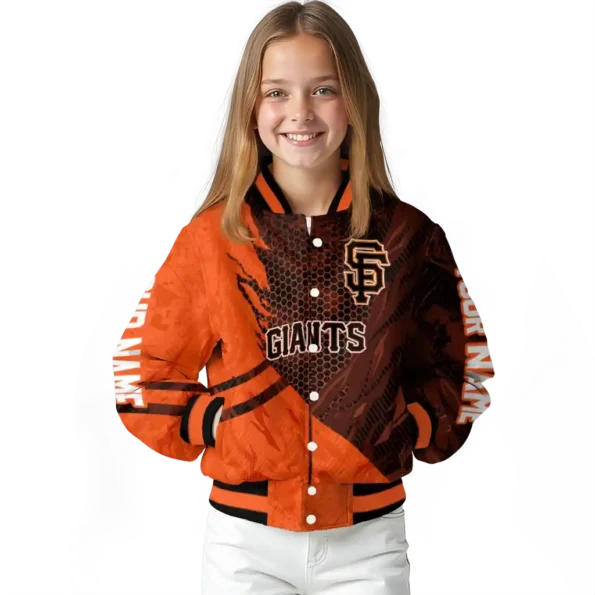 customized san francisco giants hexagon mesh orange black varsity jacket top rated